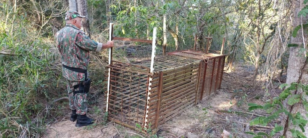 Polícia Militar Ambiental de Batayporã realiza fiscalização contra caçadores em reserva florestal de fazenda, evita caça ilegal e apreende armadilha de caça