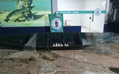 Polícia Militar Ambiental de Coxim surpreende e autua pescador profissional por pescar com redes de pesca e tarrafa e capturar pescado abaixo da medida permitida.